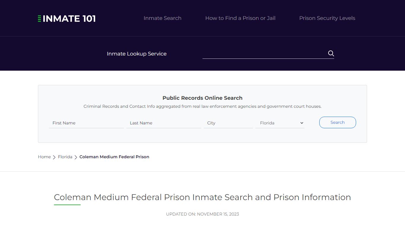 Coleman Medium Federal Prison Inmate Search | Lookup | Roster