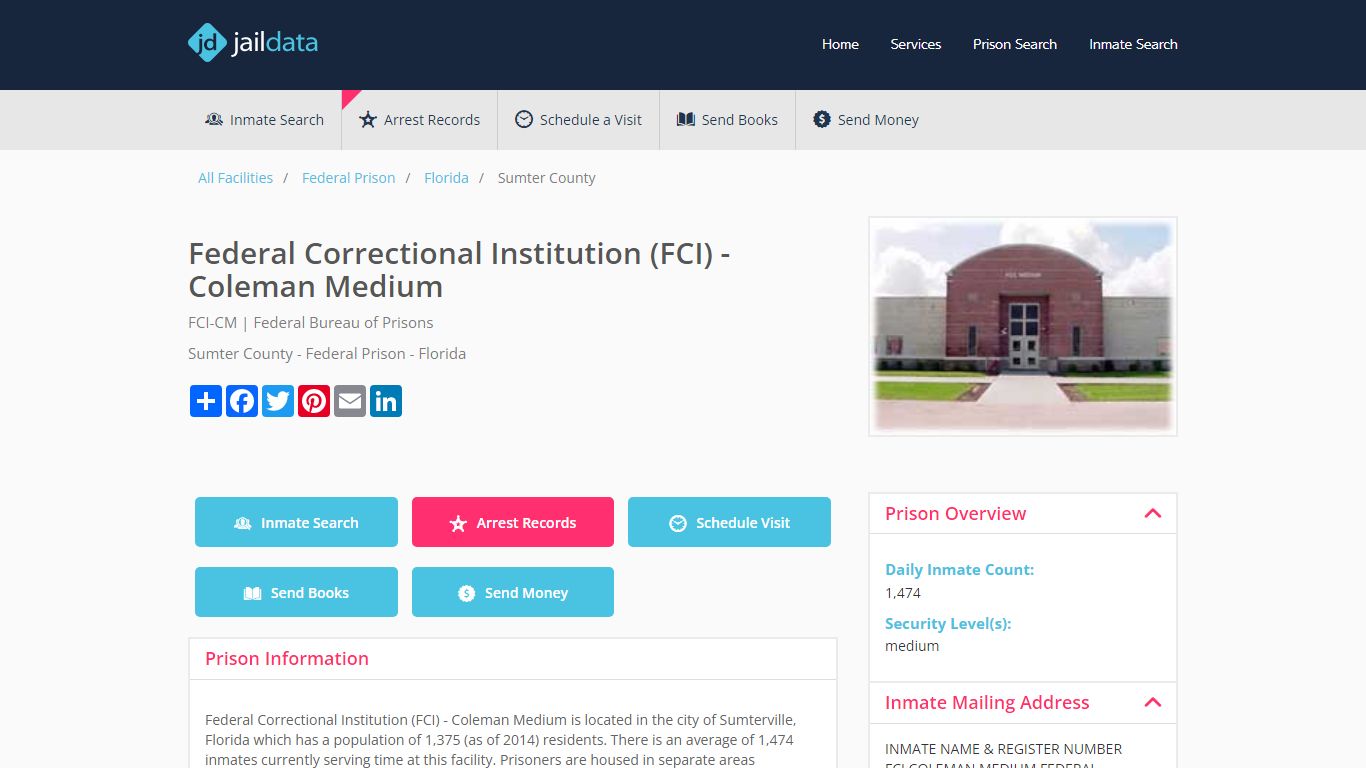 Federal Correctional Institution (FCI) - Coleman Medium Inmate Search ...